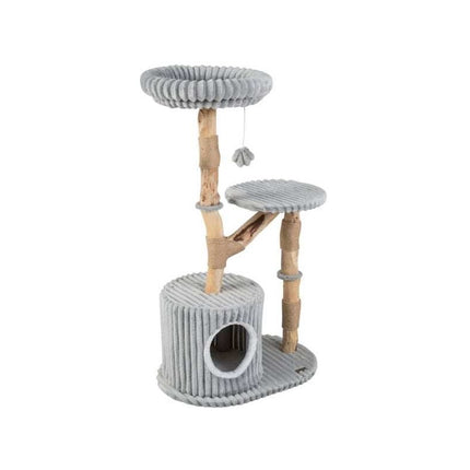 Solid Wood Cat Tree with Real Branches and Scratching Posts, 41 Inch, Grey
