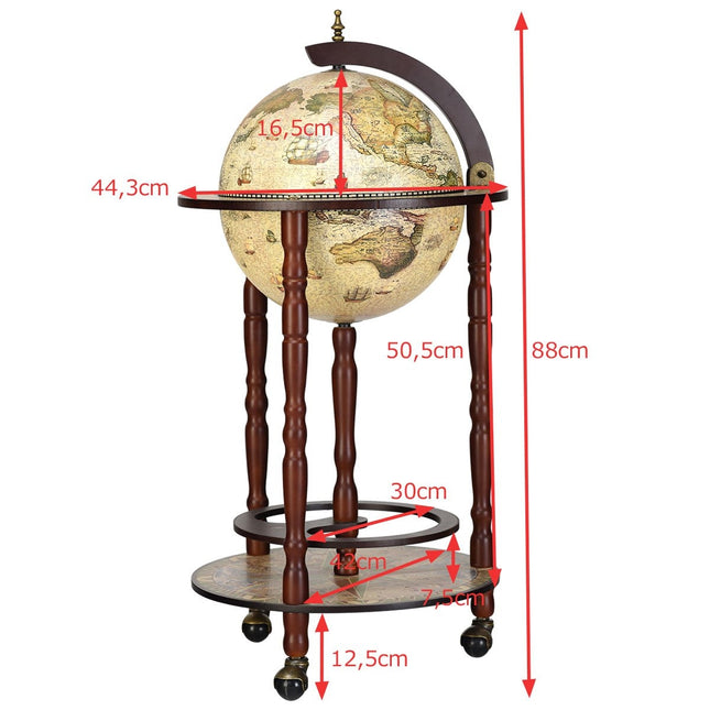 Wereldbol van massief hout, mini-globe, bar, thuisbar, flessenrek