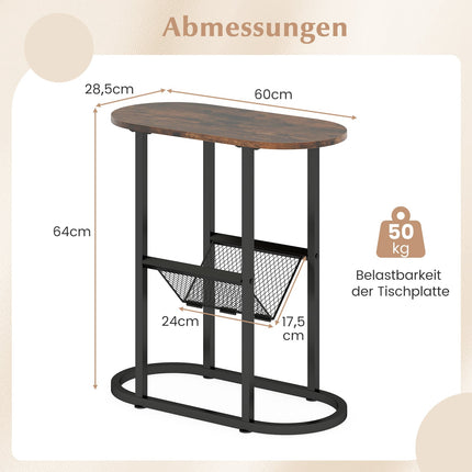 Space-Saving Oval Side Table with Magazine Holder