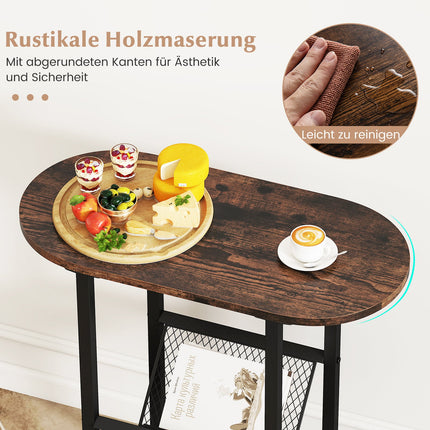Space-Saving Oval Side Table with Magazine Holder