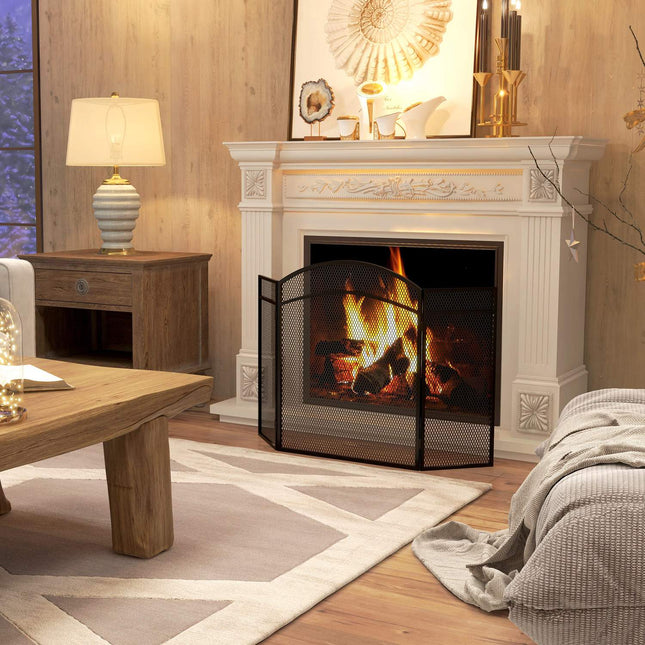 Fireplace Spark Guard, Foldable Metal Screen, 96 x 60 cm