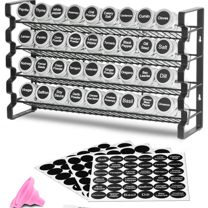 Spice Rack Organizer, 4-Tier, 36 Glass Jars, 18x11 in