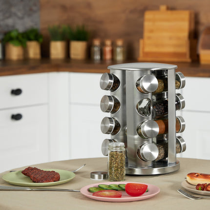 Spice carousel in stainless steel with 16 glasses