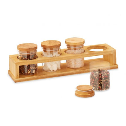 Spice container with bamboo holder