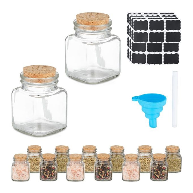 Spice jars in sets of 14 with cork lids
