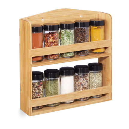 Spice rack in bamboo, 10 spice jars