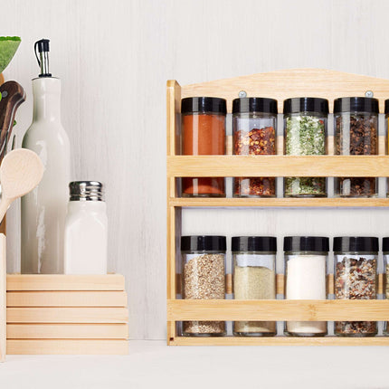 Spice rack in bamboo, 10 spice jars