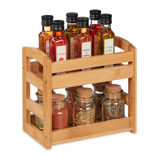 Spice rack in bamboo with 2 shelves