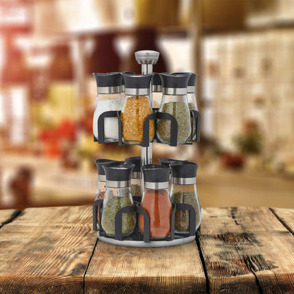 Spice rack with 12 glass jars