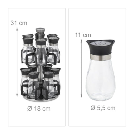 Spice rack with 12 glass jars