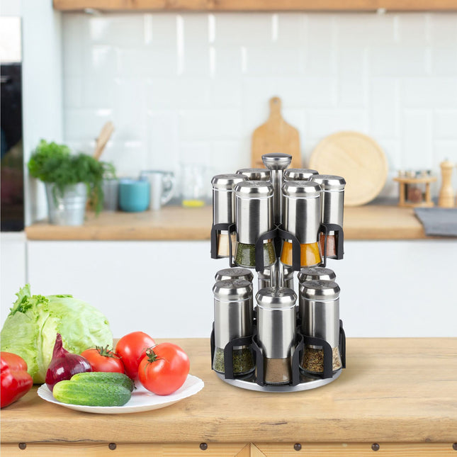 Spice rack with 12 glass jars