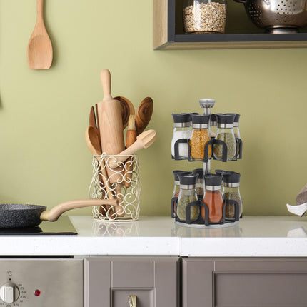 Spice rack with 12 glass jars