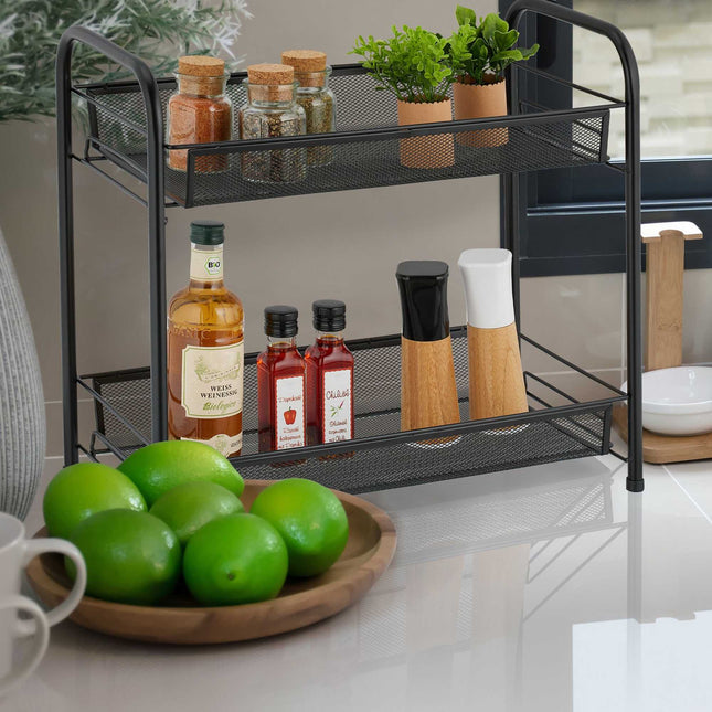 Spice rack with 2 metal shelves