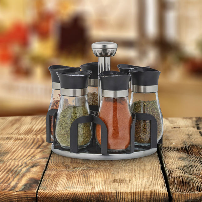 Spice rack with 6 glass jars