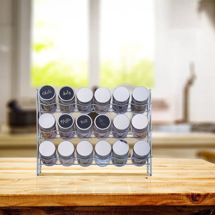 Spice shelf with 18 spice jars