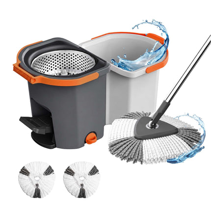 Spin Mop Set with Bucket, Dual-Compartment System