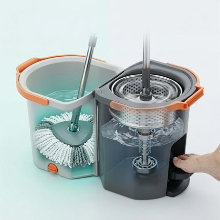 Spin Mop Set with Bucket, Dual-Compartment System
