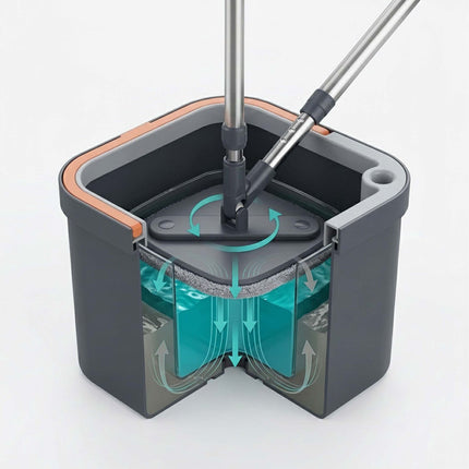 Spin Mop Set with Dual Water Tank and Microfibre Pads