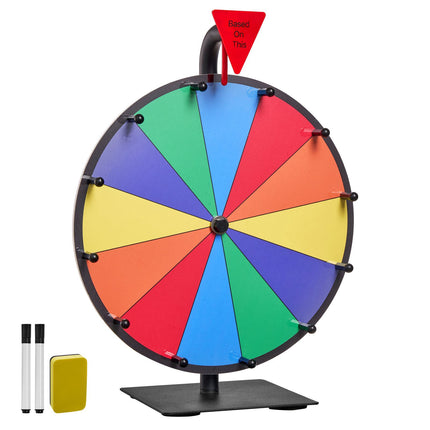 Spinning Prize Wheel, 12 Slots, 12-Inch Dry Erase Stand; 2 Markers