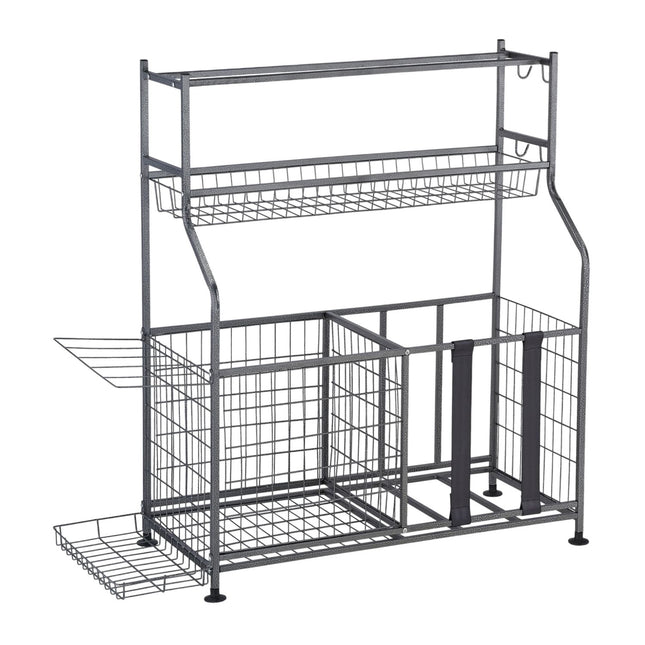 Sports Equipment Rack – Metal, 2 Baskets, Shelves