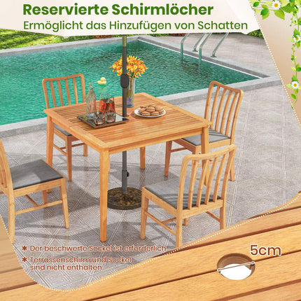 Square Acacia Wood Outdoor Dining Table with Umbrella Hole