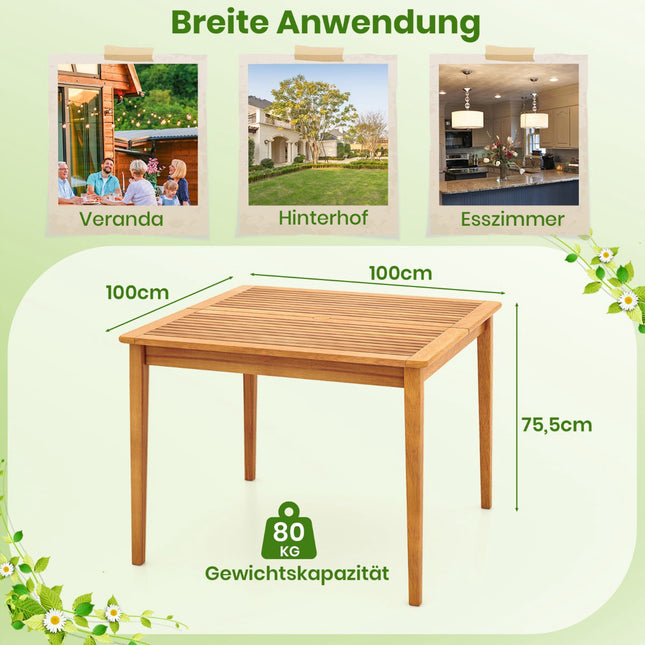 Square Acacia Wood Outdoor Dining Table with Umbrella Hole