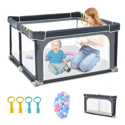 Square Baby Playpen 124 x 124 cm Large Play Fence Dark Gray