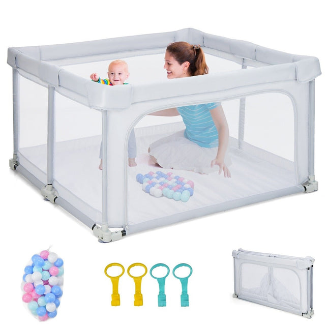 Square Baby Playpen 124 x 124 cm Large Play Fence Light Grey