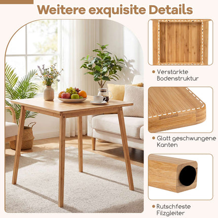 Square Bamboo Dining Table 70x70 cm for 2-4 People
