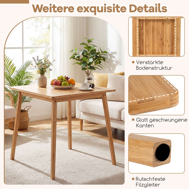 Square Bamboo Dining Table 70x70 cm for 2-4 People