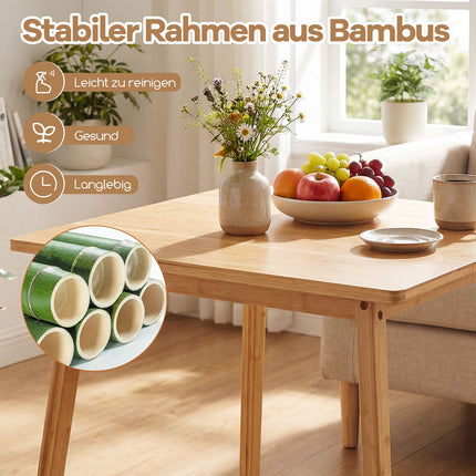 Square Bamboo Dining Table 70x70 cm for 2-4 People