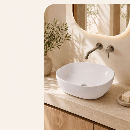 Square Ceramic Countertop Washbasin, 42 x 42 cm, White