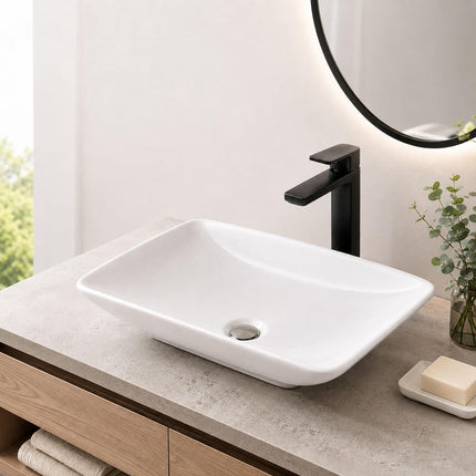 Square Ceramic Countertop Washbasin, 59 x 37 cm, White