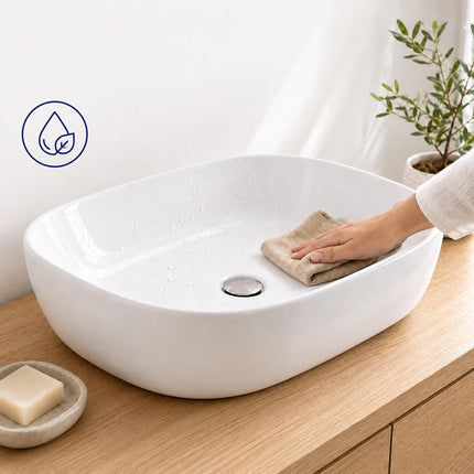Square Ceramic Countertop Washbasin, White, 46 x 32 cm