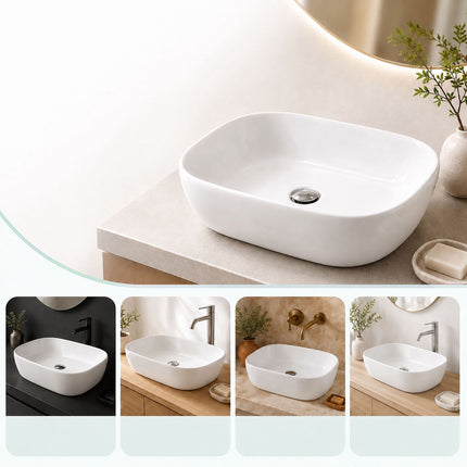 Square Ceramic Countertop Washbasin, White, 46 x 32 cm