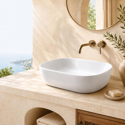 Square Ceramic Countertop Washbasin, White, 46 x 32 cm
