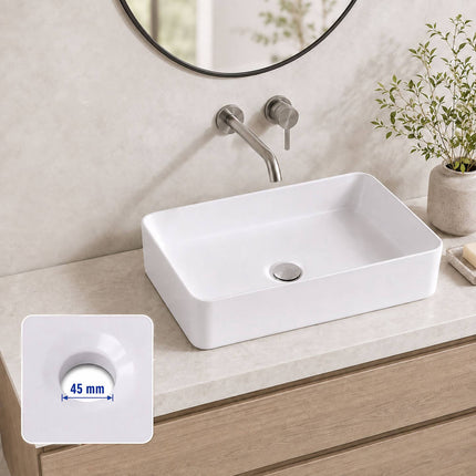 Square Ceramic Washbasin, 50 x 35 x 11 cm, White