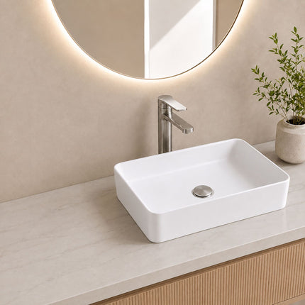 Square Ceramic Washbasin, 50 x 35 x 11 cm, White
