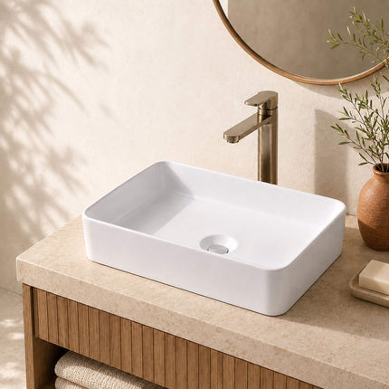 Square Ceramic Washbasin, 50 x 35 x 11 cm, White