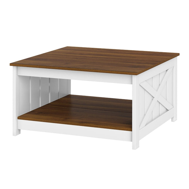 Vierkante salontafel met opbergruimte, 78 cm, wit en bruin