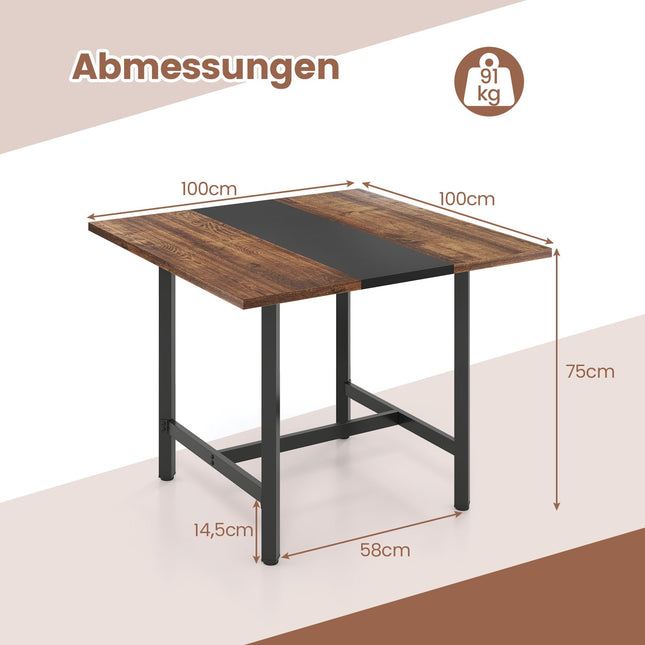 Vierkante vergadertafel, metalen frame, rustiek bruin, 100x100 cm