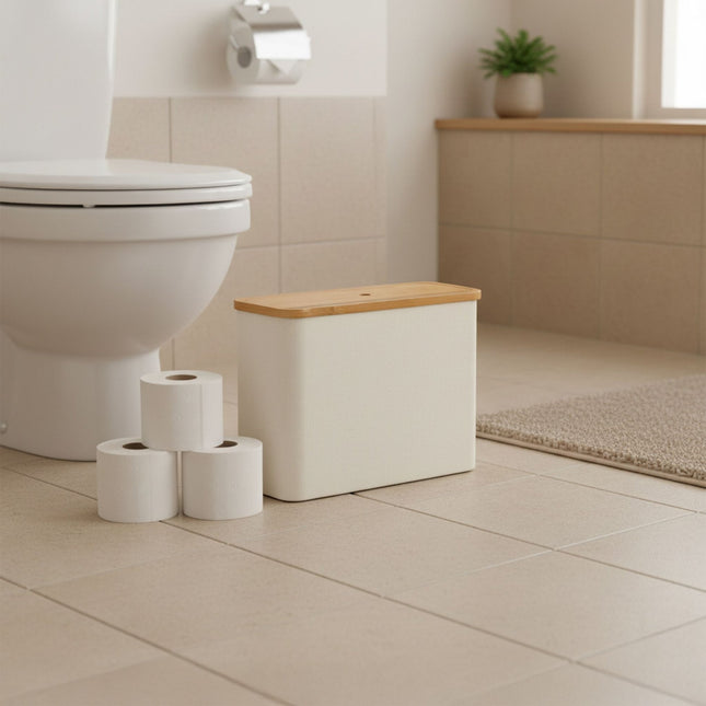 Vierkante stoffen toiletrolhouder, geschikt voor 12 rollen.
