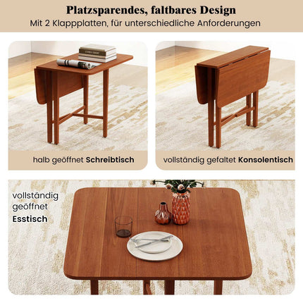 Square Folding Dining Table for 2-4, Brown Wood, Space-Saving