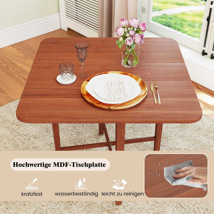 Square Folding Dining Table for 2-4, Brown Wood, Space-Saving