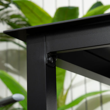 Square aluminum patio table, tempered glass top, seats 4