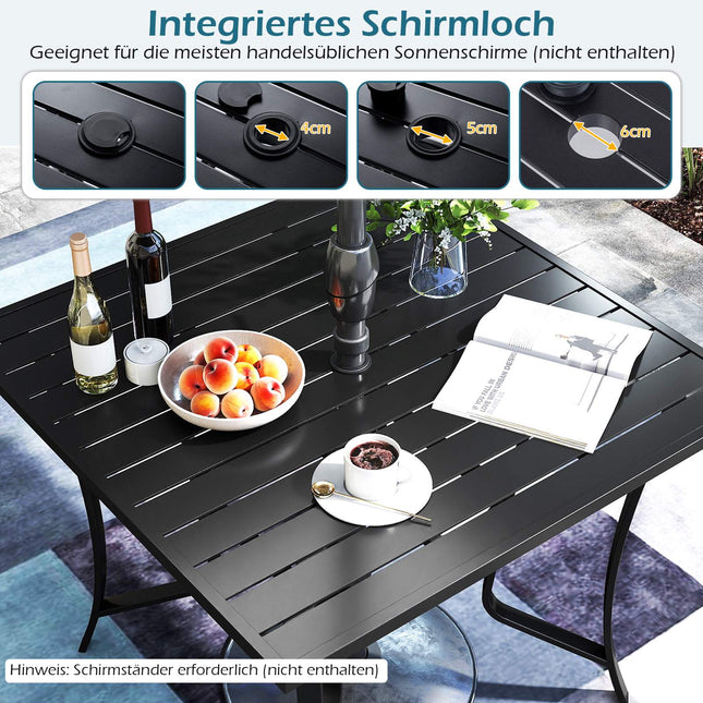 Square Metal Patio Table with Umbrella Hole, Black, 91cm