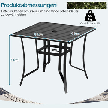 Square Metal Patio Table with Umbrella Hole, Black, 91cm