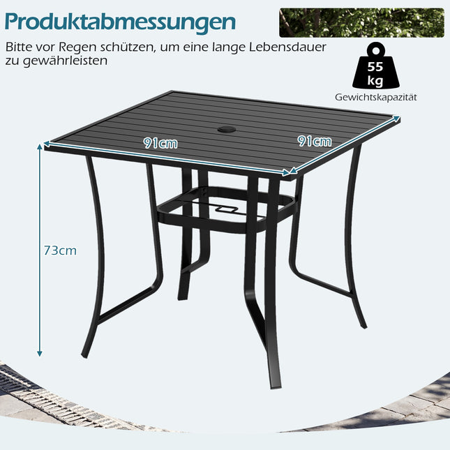 Square Metal Patio Table with Umbrella Hole, Black, 91cm