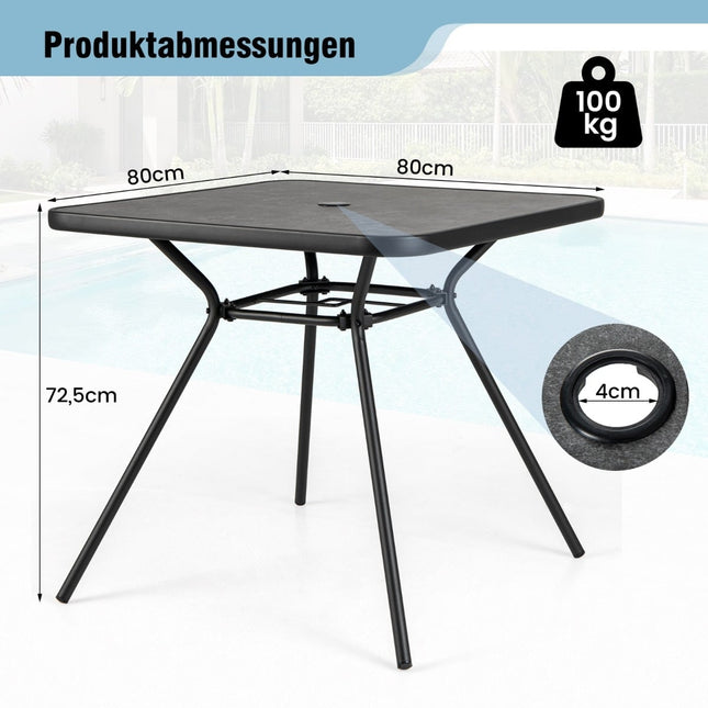 Square Outdoor Dining Table with DPC Top, Umbrella Hole, 80cm