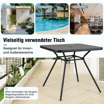 Square Outdoor Dining Table with DPC Top, Umbrella Hole, 80cm